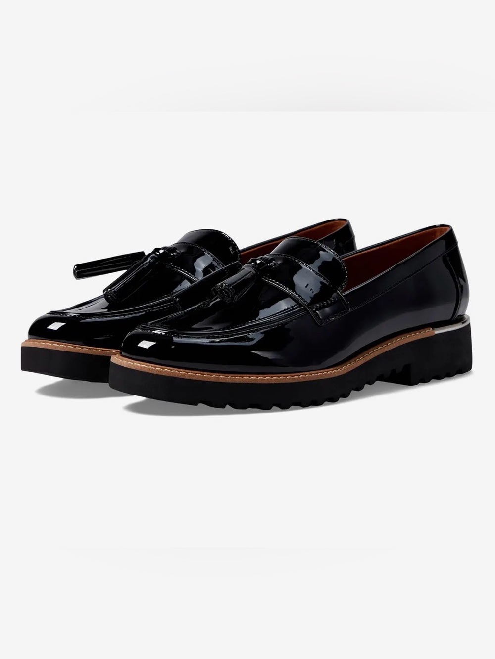 Franco Sarto Black Patent Lug Sole Loafers
